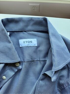 Eton Men's Slim fit Blue checked  Dress Shirt 15/12